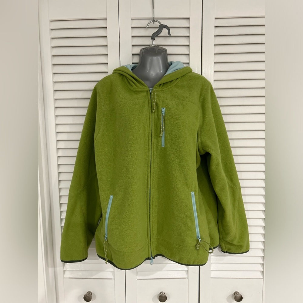 Old Navy hooded fleece full front zip “perfect fit”jacket- lime green/aqua XXL